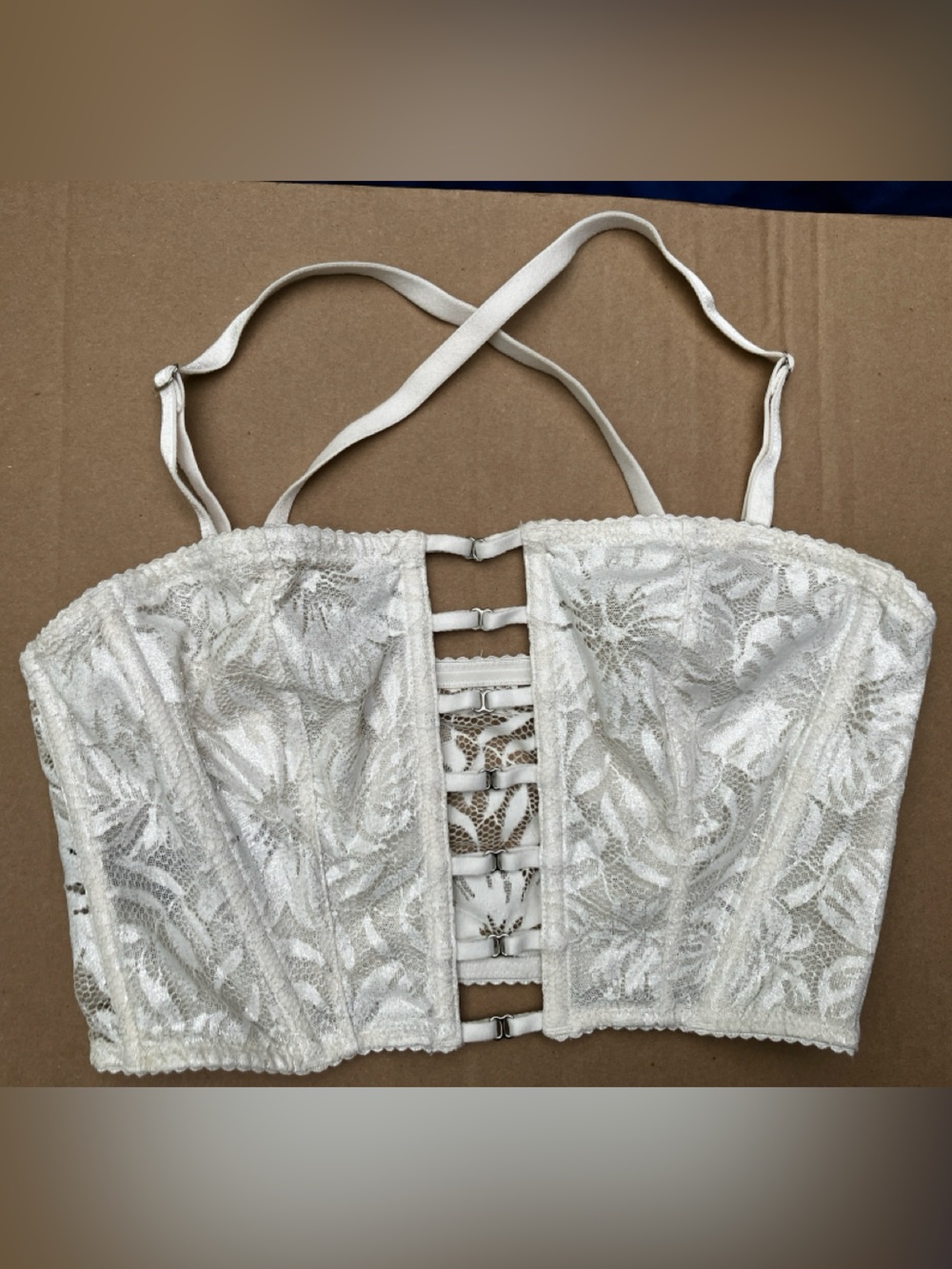 Victoria’s Secret White Corset Top Floral Botanical Lace Size Small